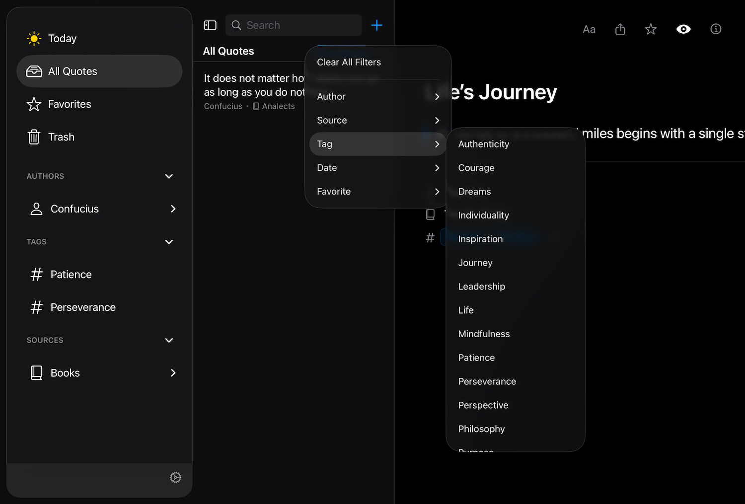 Evaria filtering view